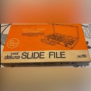 2 Vtg Logan Deluxe Metal Slide File No 215 3mm 2x2 Slides Original Box